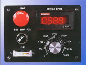 Electronic variable speed display and control on the Cyclematic CP-27 finishing lathe