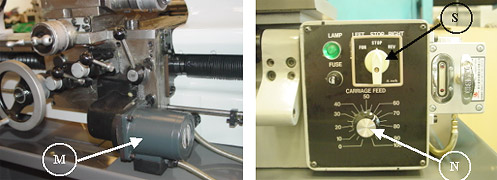 power feed motor and control on the carriage of the cyclematic ctl618 lathe