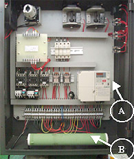 Electronics panel showing the spindle inverter and braking resistor