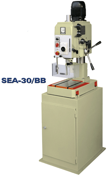 Erlo SEA-30-BB geared head drill with automatic feeds on cabinet base