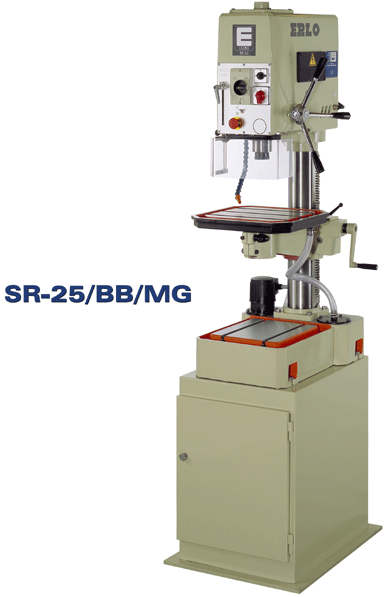 Erlo SR-25-MG bench drill with rotating table on cabinet base