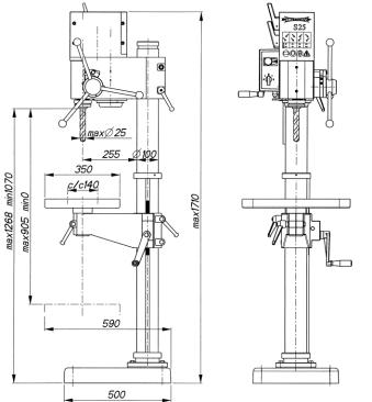 Dimensions of the Strands S-25 drill press