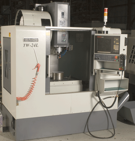 Topwell TW-24-L in our showroom with Anilam 6000 CNC and Spidercool programmable coolant nozzle